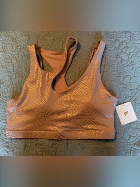 Fabletics Metallic Rose Gold Snake-Print Sports Bra